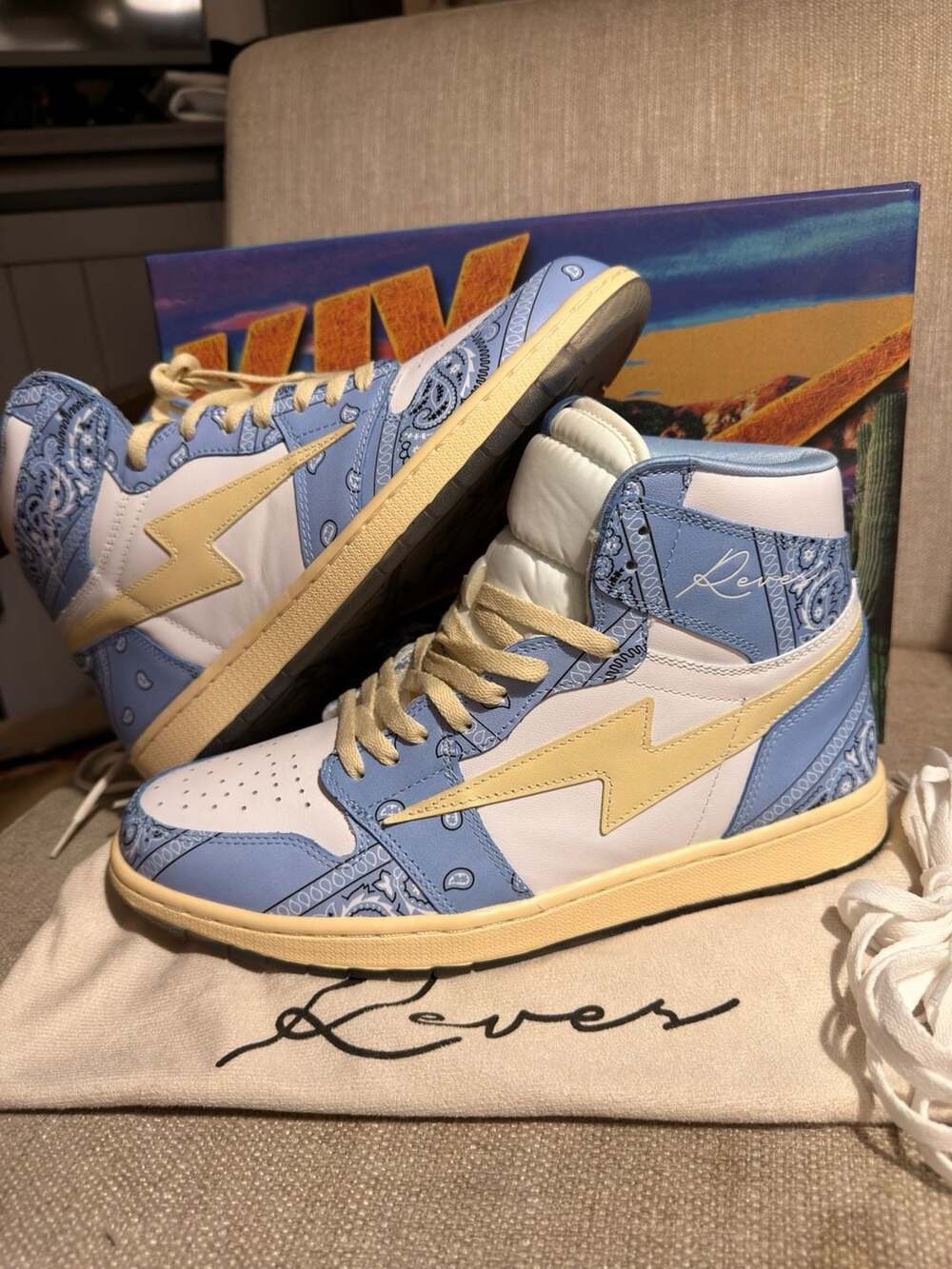Air Kiy x Reves Paris 'David Weeks NYC' Blue Bandana High Top Sneakers